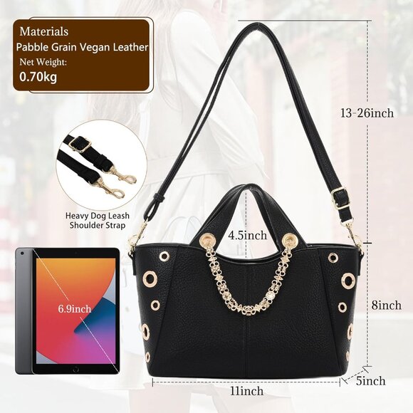 Leather Tote Bag for Women Vegan Shoulder Crossbody Purses with Strap - Picture 3 of 9